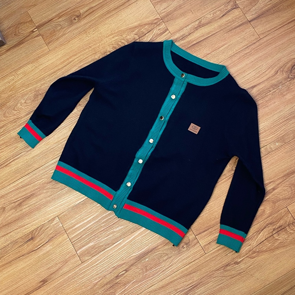 Black and Green Cardigan Sweater with Vintage-Inspired Design
